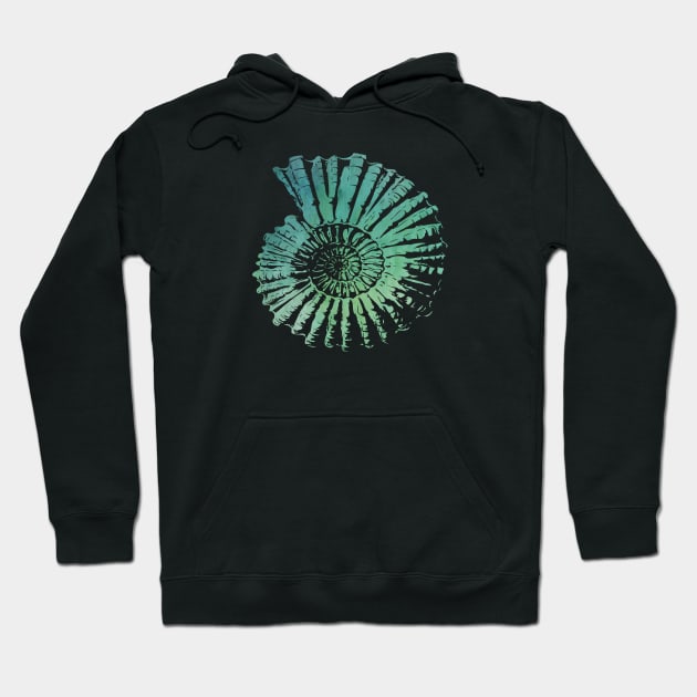 Nautilus Shell Design in Blue and Green Paint Strokes Pattern Hoodie by PurposelyDesigned